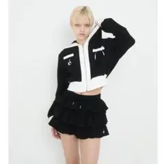epine e ribbon piping zip hoodie black 黒