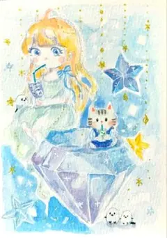 手描きイラスト オリジナル【星のこねこ】 - メルカリ