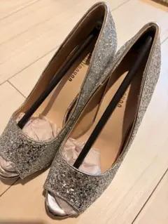 グリッター オープントゥ パンプス シルバー　キャバヒール