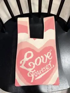 ハート柄ニットバッグ ピンク 可愛い 韓国っぽ ミニバッグ 美品