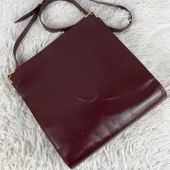 極美品 カルティエ レザー ショルダーバッグ がま口 マストライン ボルドー