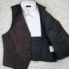 大きいサイズ✨L✨スーツベスト　ドット柄　ストライプ　コゲ茶色　メンズ