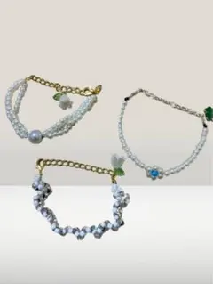 パールと花の装飾ブレスレット 3つ　セット