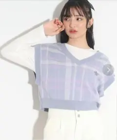 160cm ピンクラテ Vネック チェック ベスト ロンTシャツ 2枚 セット