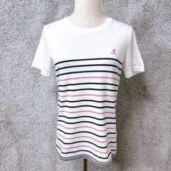 6706 カンゴールスポーツ Tシャツ M 白 半袖 ボーダー コットン混 刺繍のサムネイル