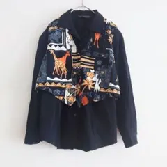 b ヴィンテージ レイヤード シャツ キリン アニマル柄 アフリカ レトロ ブラ