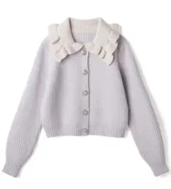 GRL グレイル 配色ビジューボタンフリル襟ニットカーディガン 試着のみ