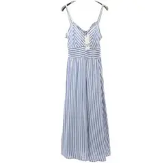 ZARA リネンブレンド ロング キャミ ストライプ柄 ワンピース XS