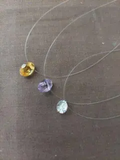 silver925天然アメジスト、シトリン、クリアクォーツワイヤーネックレス3本
