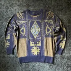 希少 90s 総柄ニット vintage 刺繍 レトロ 豪華 個性的 古着