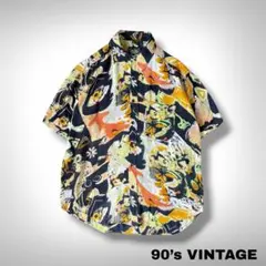 【90’s VINTAGE】レーヨン総柄シャツ M