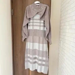 ショートニット+チェックワンピースearth music&ecology