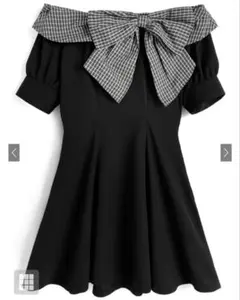 グレイル　チェック柄リボンオフショルダーミニワンピース　tu2035