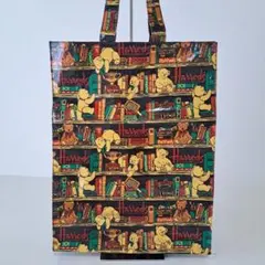 Harrodsハロッズ トートバッグ クマ柄本棚柄 大容量 ビニールコーティング