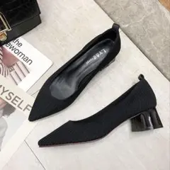 パンプス ニットパンプス 太ヒール 靴 サンダル23.5cm 美品