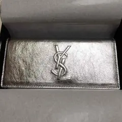 新品 正規品 サンローランBJDライン フラップ長財布 シルバー