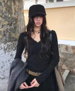 shein ドット柄長袖Tシャツ