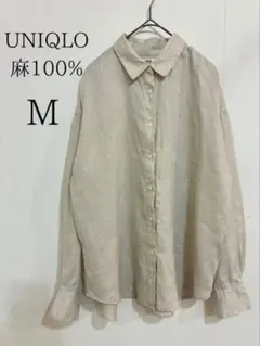 【最終値下げ】UNIQLO プレミアムリネンシャツ M ベージュ　麻100%のサムネイル