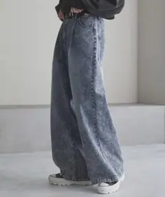 [cussil]TRストレッチルーズシルエットハイウエストストレートデニムパンツ