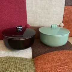 未使用　たち吉　黒と緑の陶器製丸型保存用器のサムネイル