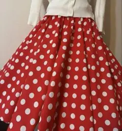 赤白水玉サーキュラースカートドットオールディーズ ロックンロールフィフティーズ
