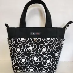 ファスナー付ドリンクホルダー&前&サイドポケット付ミニトートバッグ　カメリア柄