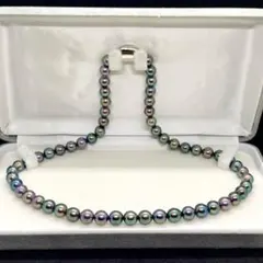 本真珠 淡水パール 黒蝶風 ピーコック ネックレス 42cm 7mm シルバー