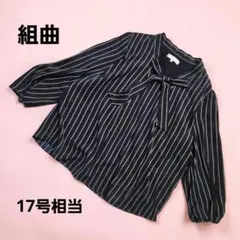 KUMIKYOKU 組曲 ネイビー ストライプ ブラウス プラスサイズ 7