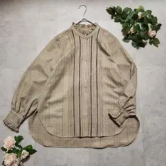 美品✨ships配色チェックソリッドハシゴレースピンタックブラウスフリルゆったりのサムネイル