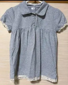 ドット柄 グレー 半袖シャツ