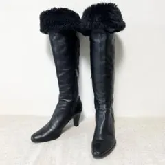 極美品★リーガル ロングブーツ ニーハイ レザー ファー付き サイドジップ