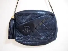 シャネル フリンジチェーンマトラッセ ブラック ココマーク ラムスキン ゴールド