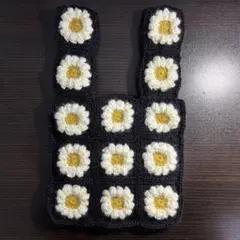 値下げ！デイジーモチーフバッグ　黒　白　裏地付