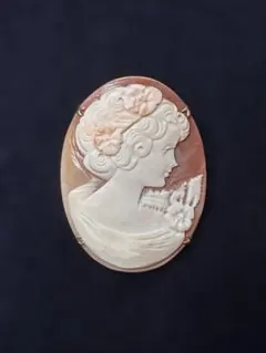 シェルカメオ 作家サイン入り　ブローチ兼ペンダント2way 女性横顔