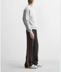 ZARA ザラ サイドライン ストレッチ ジャージー パンツ メンズXL 茶色のサムネイル