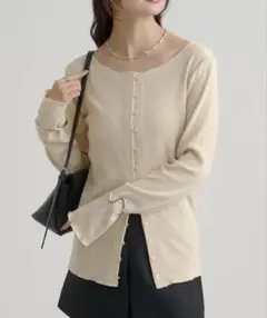 【mystic】起毛リブカーディガン アイボリー