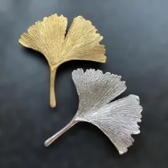 イチョウの葉 ブローチ ゴールド シルバー セット