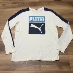 PUMA 長袖Tシャツ 白 ネイビー XL デカロゴ 袖ラインのサムネイル
