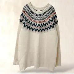 長袖ニット　F　ベージュ系　Uネック　カジュアル　ウィメンズ　アクリル100%