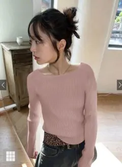 スクエアネックリブニットトップス[rut072]