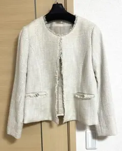 ノーカラーツイードジャケット アイボリー