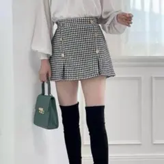 インパン裏地付き千鳥柄ツイードスリット台形ミニスカート[gm523]