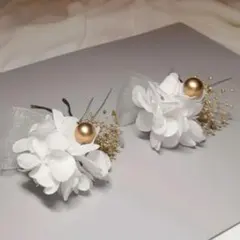 ドライフラワー髪飾り　成人式　結婚式　七五三　発表会　リボン　白