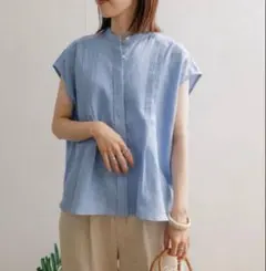 アーバンリサーチドアーズ　リネンフレンチスリーブブラウス スタンドカラー