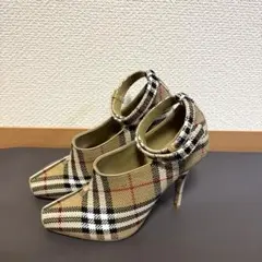 【値下げ交渉可】BURBERRY ノバチェックキャンバスオープントゥパンプスのサムネイル
