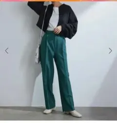 【vis-à-vis】美シルエットセンタープレスカラーセミワイドパンツ グリーン