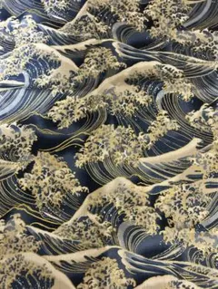 和柄 和調プリント 波 布 生地　手芸　ネイビー　青