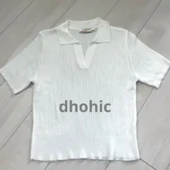 最終値下⭐︎ dhohic リブニット 半袖ポロシャツ ホワイトのサムネイル