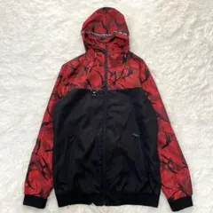 ウィンドブレーカー　レッド迷彩　フード付き　ナイロンパーカー　L
