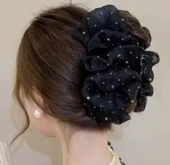 ヘアクリップ 黒 バンスクリップ 大きめ シフォン ラメ 可愛い d5